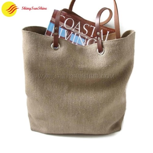 Jute tote best sale leather handles