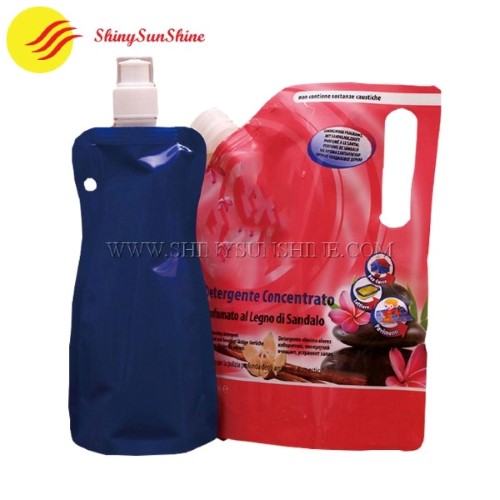 Custom stand up pouch with a spout nozzle for detergent packaging bags