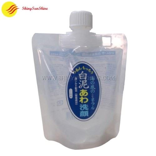 Custom plastic stand up liquid pouch with spout nozzle for juice packaging bags.