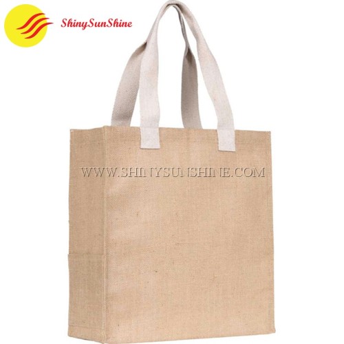 Custom burlap jute tote shopping bags with handles.