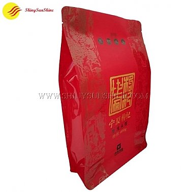 Custom plastic UV printed flat bottom packaging bag for dried food.