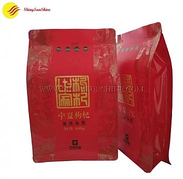 Custom plastic UV printed flat bottom packaging bag for dried food.