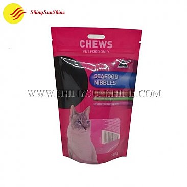 Custom printable plastic pet food zip lock self standing pouch packaging bags.
